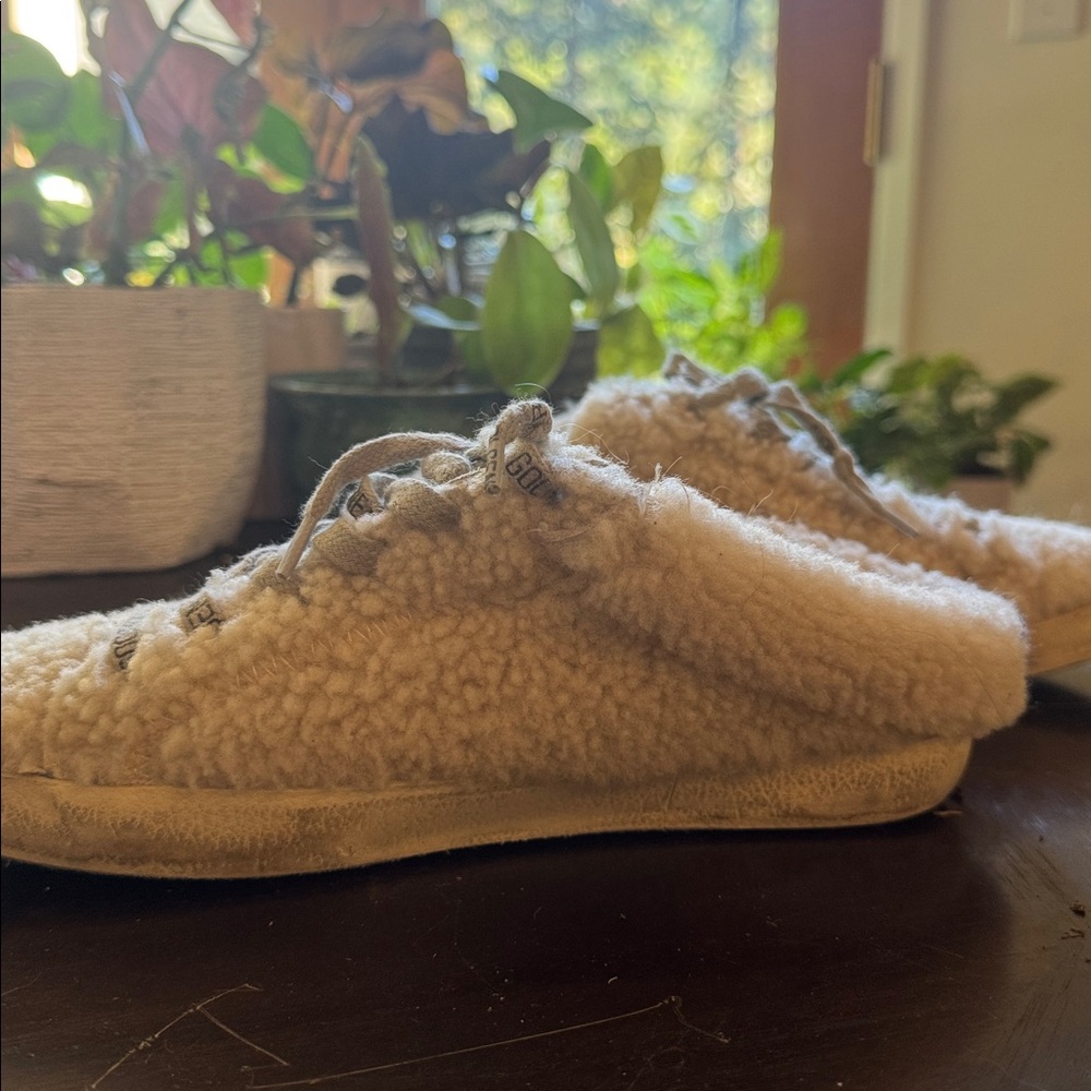 Golden Goose Cream Fuzzy Mules with Silver Star - Picture 4 of 10